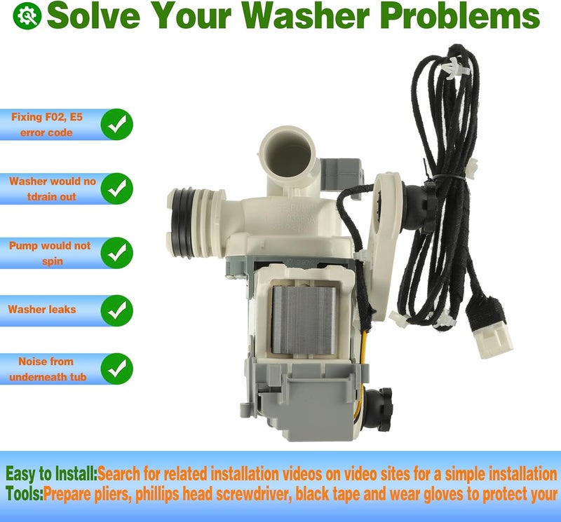 BOSHCHEN Upgraded DC97-19289F DC97-19289B PX3516-01 Washer Drain Pump Assembly Compatible with Samsung Washing Machine Replaces DC97-19289A DC97-17366A DC97-17366J DC97-17349B AP6806651 PS12592631 EAP12592631 - Image 3